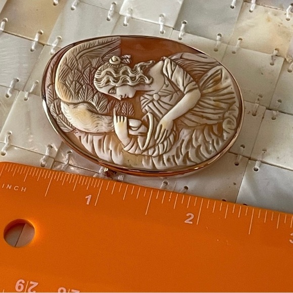 14K gold vintage cameo brooch “hebe and the eagle" - Picture 5 of 8